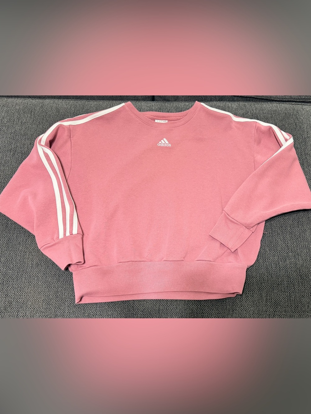 Kids adidas Mauve/Pink Crewneck Sweatshirt with White Logo and Shoulder Stripes